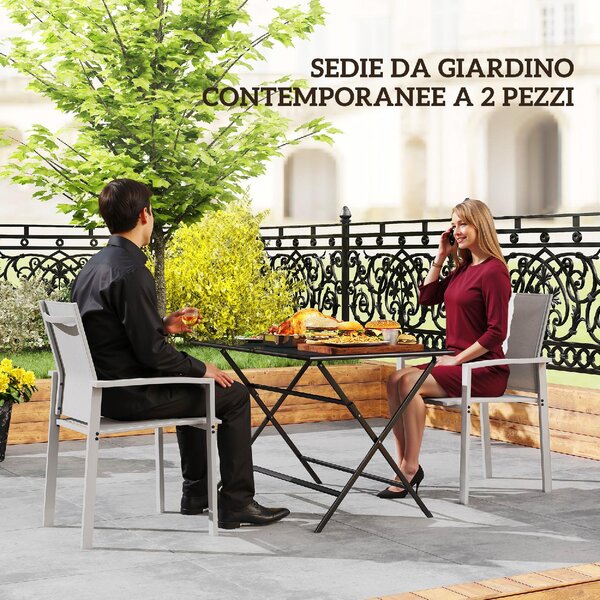 VivaGarden Sedia per Esterni Impilabile Set 2 Sedie da Giardino in Alluminio/Textilene Dimensioni 56x58x89 cm colore Grigio Chiaro