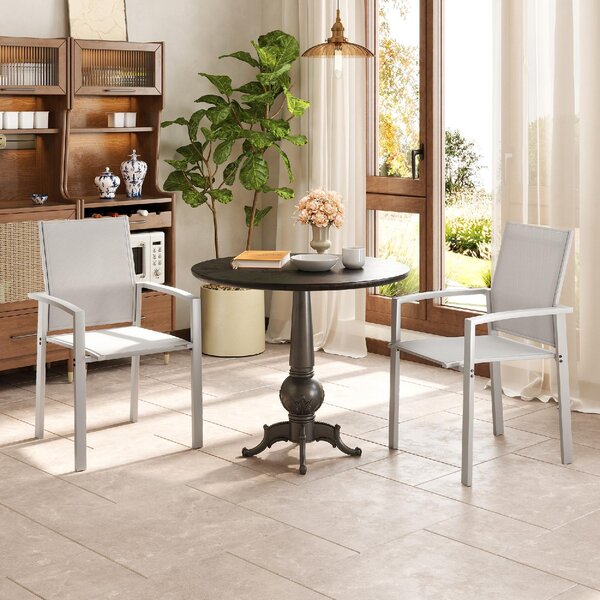 VivaGarden Sedia per Esterni Impilabile Set 2 Sedie da Giardino in Alluminio/Textilene Dimensioni 56x58x89 cm colore Grigio Chiaro