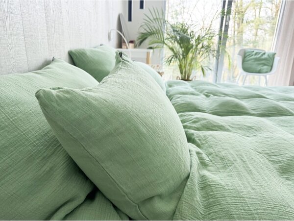 Set copripiumino e federa verde in mussola per letto singolo 135x200 cm Plain Muslin – Butter Kings