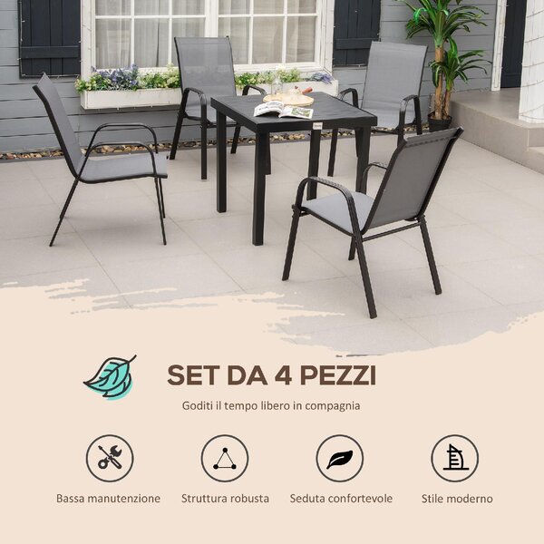 VivaGarden Sedia per Esterni Impilabile Set 4 Sedie da Giardino in Metallo/Tessuto Dimensioni 54x75,5x95 cm colore Grigio