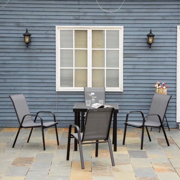 VivaGarden Sedia per Esterni Impilabile Set 4 Sedie da Giardino in Metallo/Tessuto Dimensioni 54x75,5x95 cm colore Grigio