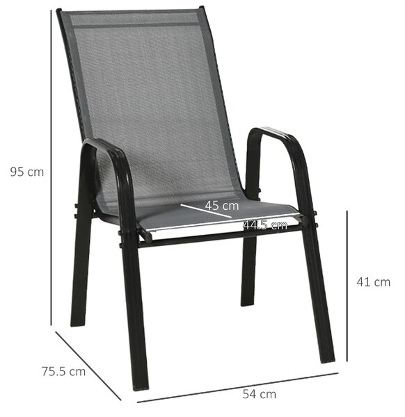 VivaGarden Sedia per Esterni Impilabile Set 4 Sedie da Giardino in Metallo/Tessuto Dimensioni 54x75,5x95 cm colore Grigio