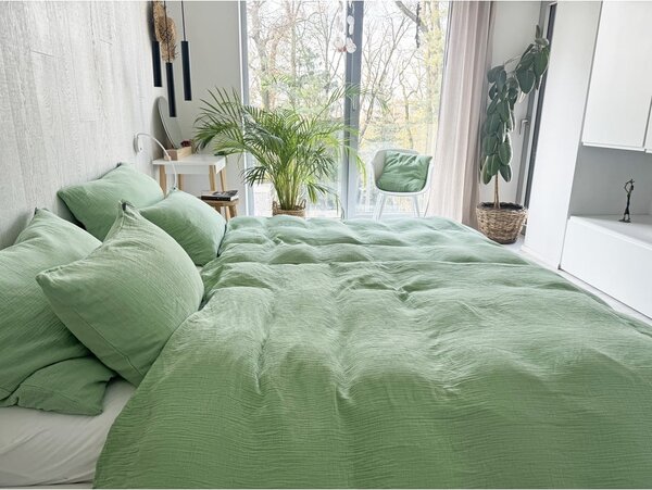 Set copripiumino e federa verde in mussola per letto singolo 135x200 cm Plain Muslin – Butter Kings