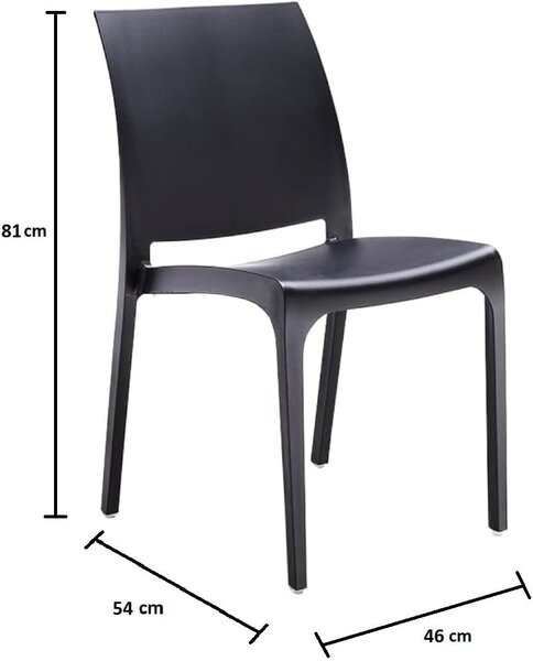 Divina Home Sedia per Esterni Impilabile Set 4 Sedie da Giardino in Polipropilene Dimensioni 46x54x80 cm colore Nero - Sofia