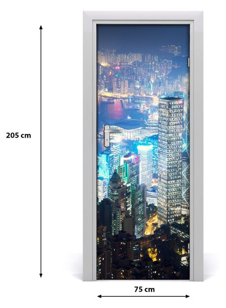 Adesivo per porta interna Hong Kong di notte 75x205 cm