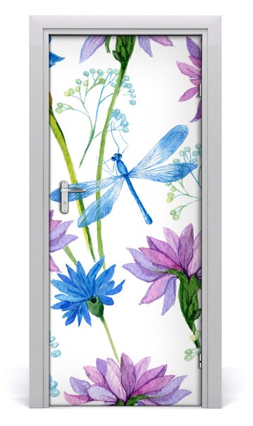 Poster adesivo per porta Fiori e libellule 75x205 cm