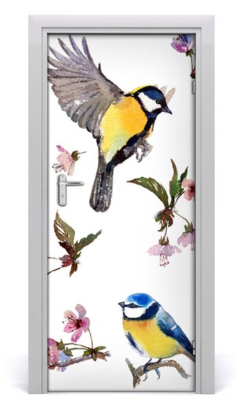 Adesivo per porta interna Uccelli e fiori 75x205 cm