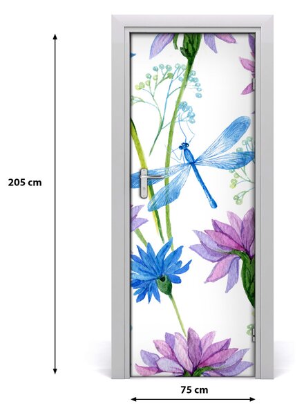 Poster adesivo per porta Fiori e libellule 75x205 cm