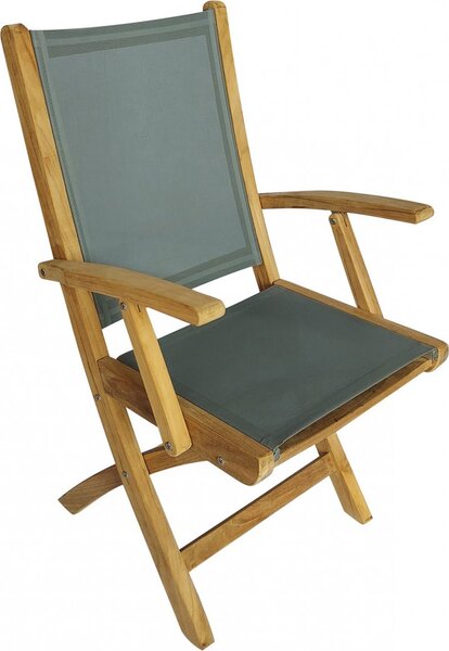 VivaGarden Sedia per Esterni Pieghevole in Teak/Textilene Dimensioni 58x55x89 cm colore Grigio