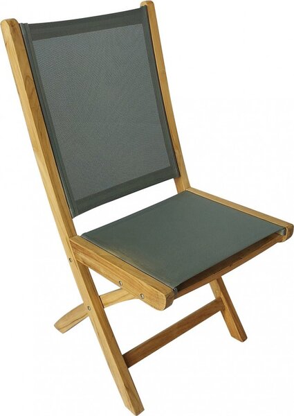 VivaGarden Sedia per Esterni Pieghevole in Teak/Textilene Dimensioni 48x55x89 cm colore Grigio