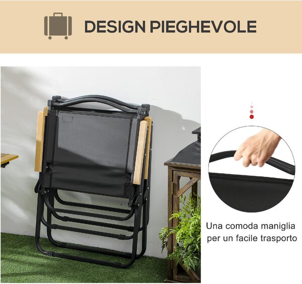 VivaGarden Sedia per Esterni Pieghevole Set 2 Sedie da Giardino in Acciaio/Tessuto Dimensioni 54x59x78 cm colore Nero