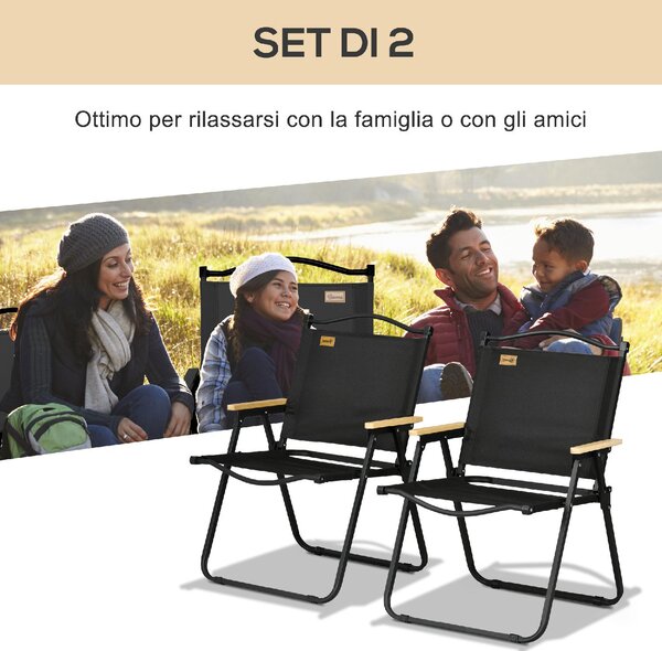 VivaGarden Sedia per Esterni Pieghevole Set 2 Sedie da Giardino in Acciaio/Tessuto Dimensioni 54x59x78 cm colore Nero