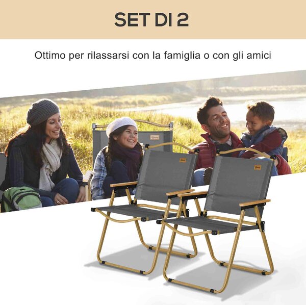 VivaGarden Sedia per Esterni Pieghevole Set 2 Sedie da Giardino in Acciaio/Tessuto Dimensioni 54x59x78 cm colore Grigio