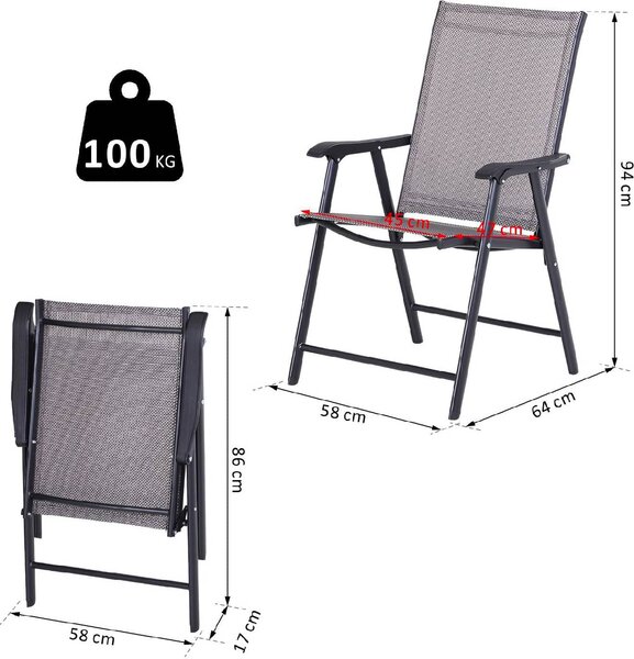VivaGarden Sedia per Esterni Pieghevole Set 2 Sedie da Giardino in Acciaio/Tessuto Dimensioni 58x64x94 cm colore Grigio/Nero