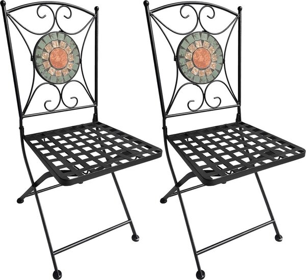 LIF Sedia per Esterni Pieghevole Set 2 Sedie da Giardino in Metallo con Decoro Mosaico Dimensioni 38x90 cm colore Nero - Alice