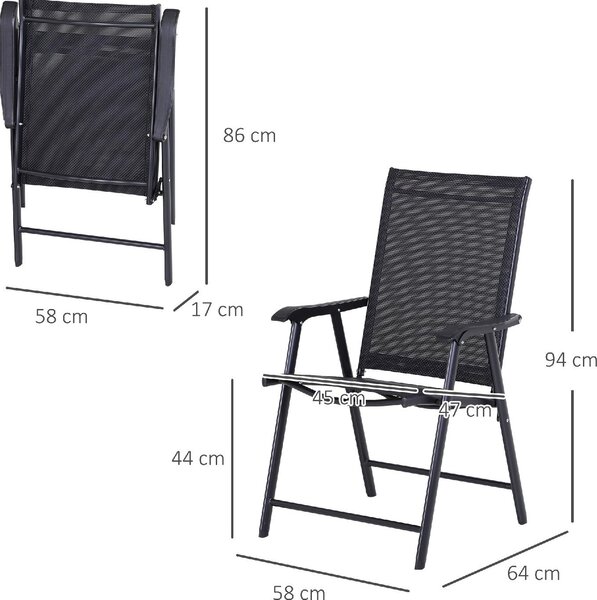 VivaGarden Sedia per Esterni Pieghevole Set 2 Sedie da Giardino in Metallo/Texteline Dimensioni 58x64x94 cm colore Nero