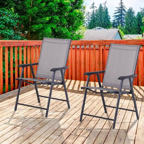 VivaGarden Sedia per Esterni Pieghevole Set 2 Sedie da Giardino in Acciaio/Tessuto Dimensioni 58x64x94 cm colore Grigio/Nero