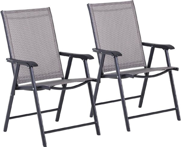 VivaGarden Sedia per Esterni Pieghevole Set 2 Sedie da Giardino in Acciaio/Tessuto Dimensioni 58x64x94 cm colore Grigio/Nero