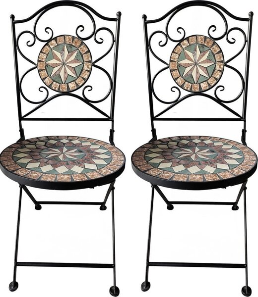 LIF Sedia per Esterni Pieghevole Set 2 Sedie da Giardino in Metallo con Decoro Mosaico Dimensioni 38x90 cm colore Antracite - Morgana