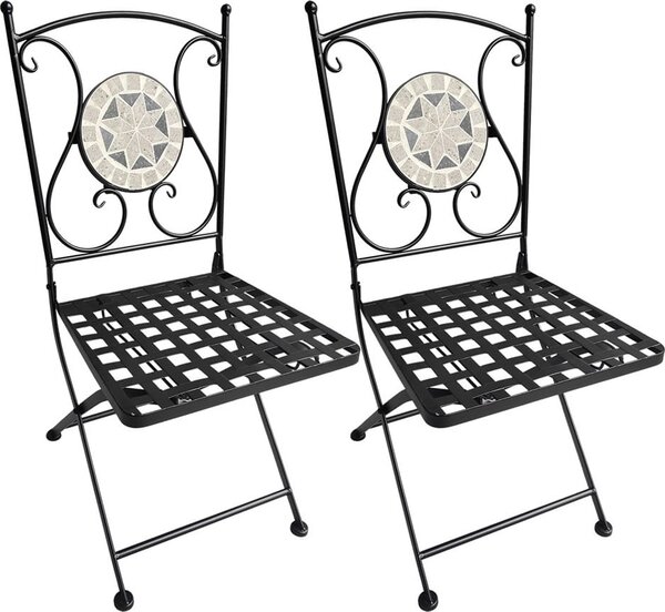 LIF Sedia per Esterni Pieghevole Set 2 Sedie da Giardino in Metallo con Decoro Mosaico Dimensioni 38x90 cm colore Nero - Aurora