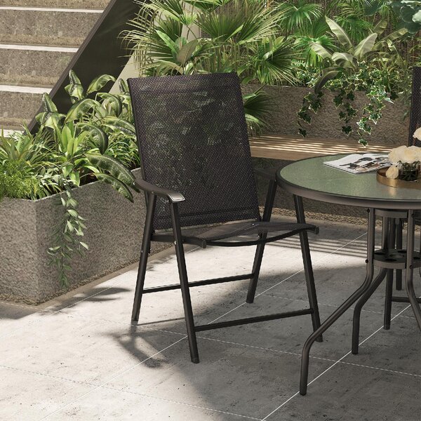 VivaGarden Sedia per Esterni Pieghevole Set 2 Sedie da Giardino in Metallo/Texteline Dimensioni 58x64x94 cm colore Nero