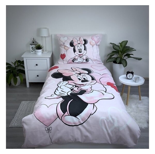Set copripiumino e federa da bambini rosa in cotone per letto singolo 140x200 cm Minnie "Balloon" – Jerry Fabrics
