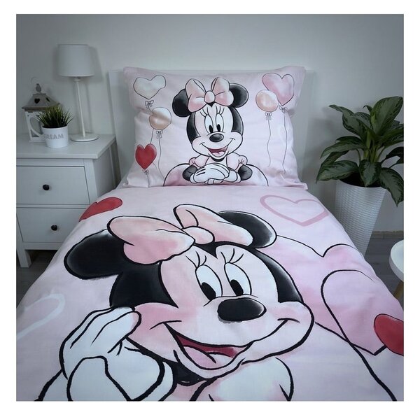 Set copripiumino e federa da bambini rosa in cotone per letto singolo 140x200 cm Minnie "Balloon" – Jerry Fabrics