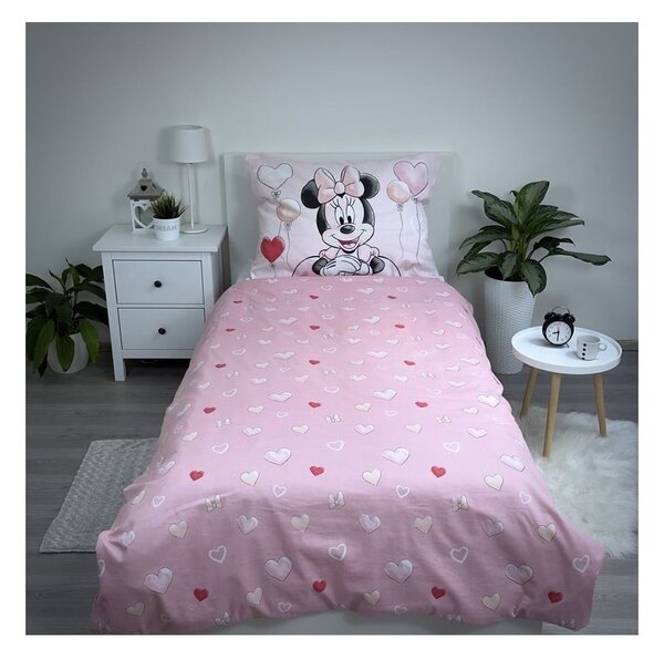 Set copripiumino e federa da bambini rosa in cotone per letto singolo 140x200 cm Minnie "Balloon" – Jerry Fabrics