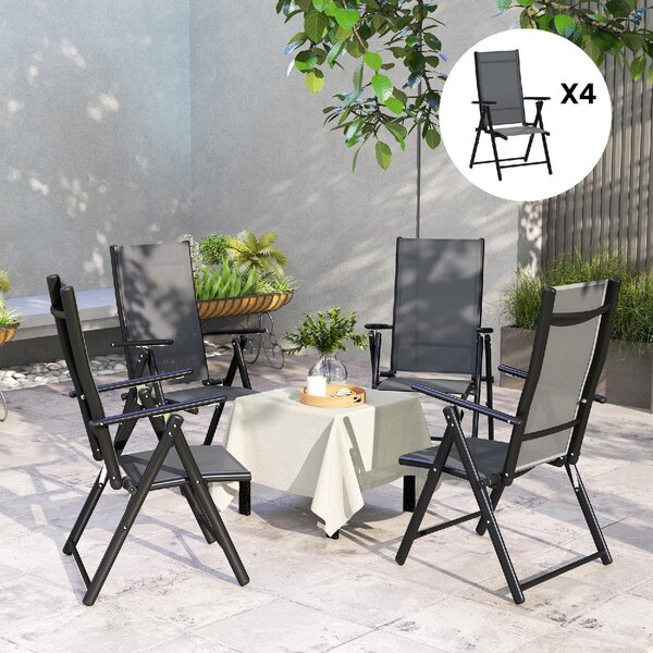 VivaGarden Sedia per Esterni Pieghevole Set 4 Sedie da Giardino in Acciaio/Poliestere 56x69x106 cm colore Grigio