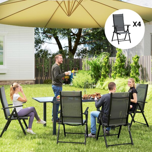 VivaGarden Sedia per Esterni Pieghevole Set 4 Sedie da Giardino in Acciaio/Poliestere 56x69x106 cm colore Grigio
