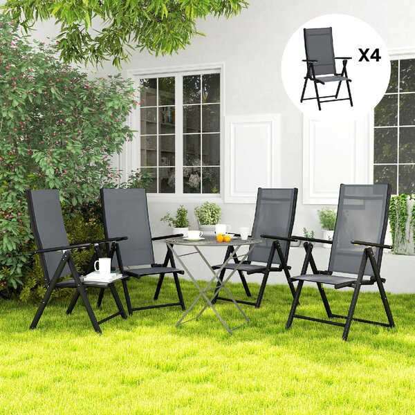 VivaGarden Sedia per Esterni Pieghevole Set 4 Sedie da Giardino in Acciaio/Poliestere 56x69x106 cm colore Grigio
