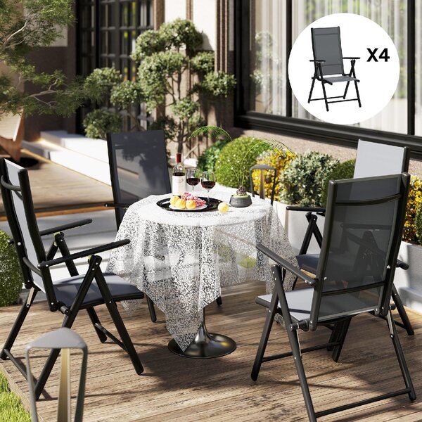 VivaGarden Sedia per Esterni Pieghevole Set 4 Sedie da Giardino in Acciaio/Poliestere 56x69x106 cm colore Grigio