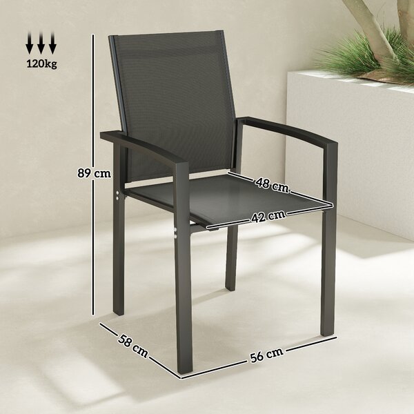 Outsunny Set 2 Sedie da Giardino Impilabili con Seduta Traspirante, in Alluminio e Textilene, 56x58x89 cm, Grigio Carbone