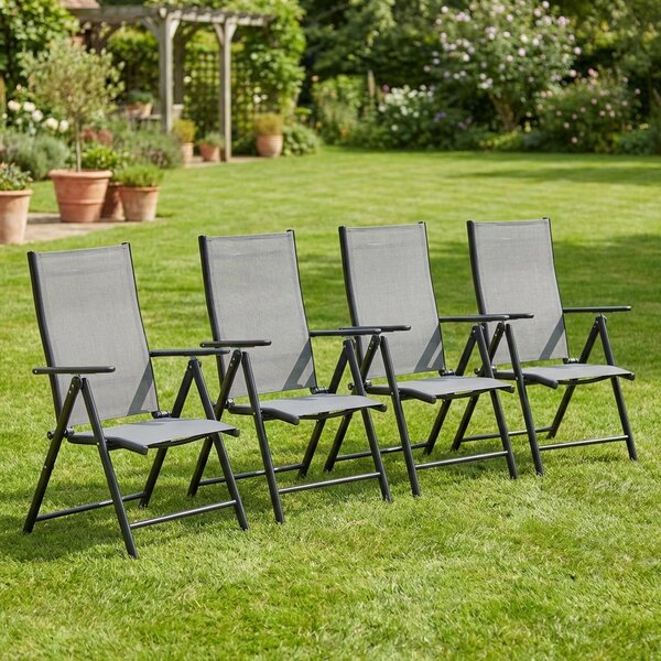 VivaGarden Sedia per Esterni Pieghevole Set 4 Sedie da Giardino in Acciaio/Poliestere 56x69x106 cm colore Grigio