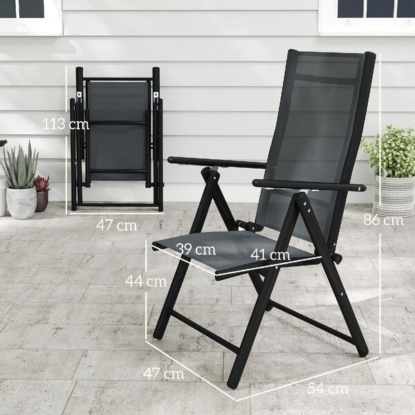 VivaGarden Sedia per Esterni Pieghevole Set 4 Sedie da Giardino in Acciaio/Poliestere 56x69x106 cm colore Grigio
