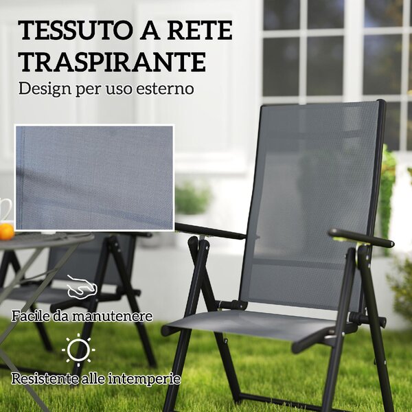 VivaGarden Sedia per Esterni Pieghevole Set 4 Sedie da Giardino in Acciaio/Poliestere 56x69x106 cm colore Grigio