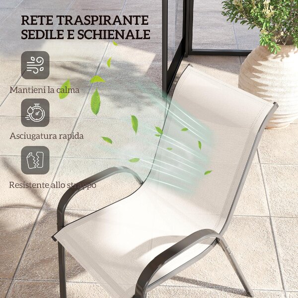 VivaGarden Sedia per Esterni Set 2 Sedie da Giardino in Acciaio/Texteline Dimensioni 54x71x93 cm colore Grigio Chiaro