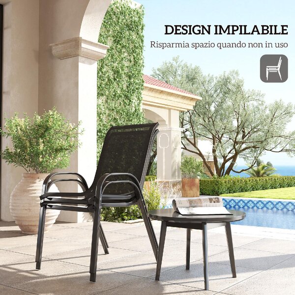 VivaGarden Sedia per Esterni Set 2 Sedie da Giardino in Acciaio/Texteline Dimensioni 54x71x93 cm colore Nero
