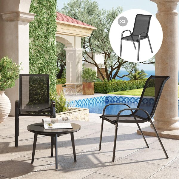 VivaGarden Sedia per Esterni Set 2 Sedie da Giardino in Acciaio/Texteline Dimensioni 54x71x93 cm colore Nero
