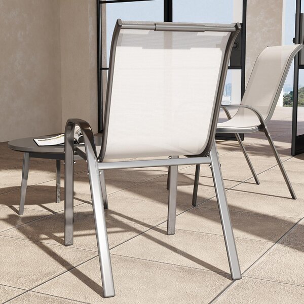 VivaGarden Sedia per Esterni Set 2 Sedie da Giardino in Acciaio/Texteline Dimensioni 54x71x93 cm colore Grigio Chiaro