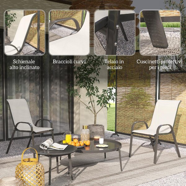 VivaGarden Sedia per Esterni Set 2 Sedie da Giardino in Acciaio/Texteline Dimensioni 54x71x93 cm colore Grigio Chiaro