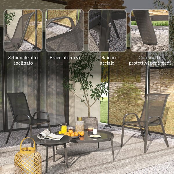 VivaGarden Sedia per Esterni Set 2 Sedie da Giardino in Acciaio/Texteline Dimensioni 54x71x93 cm colore Nero