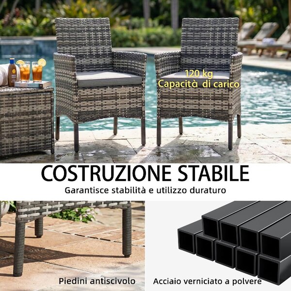 VivaGarden Sedia per Esterni Set 2 Sedie da Giardino in Rattan PE Dimensioni 58x62x87 cm colore Grigio