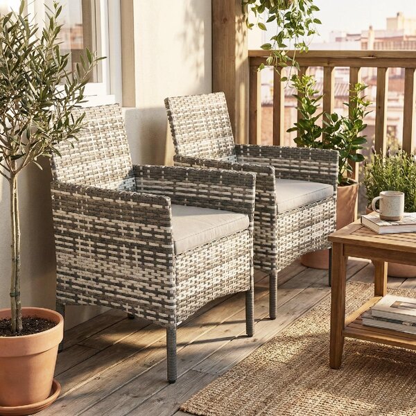 VivaGarden Sedia per Esterni Set 2 Sedie da Giardino in Rattan PE Dimensioni 58x62x87 cm colore Grigio