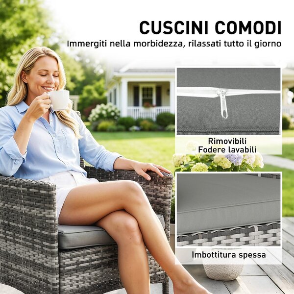 VivaGarden Sedia per Esterni Set 2 Sedie da Giardino in Rattan PE Dimensioni 58x62x87 cm colore Grigio