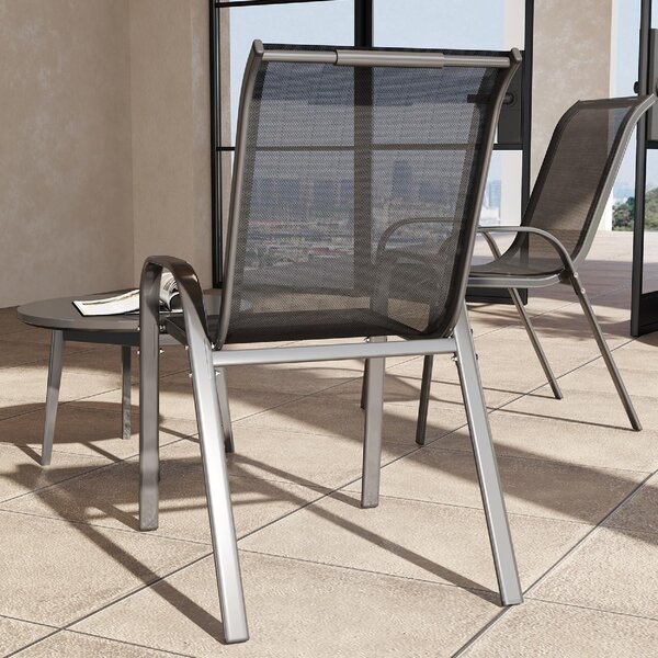 VivaGarden Sedia per Esterni Set 2 Sedie da Giardino in Acciaio/Texteline Dimensioni 54x71x93 cm colore Nero