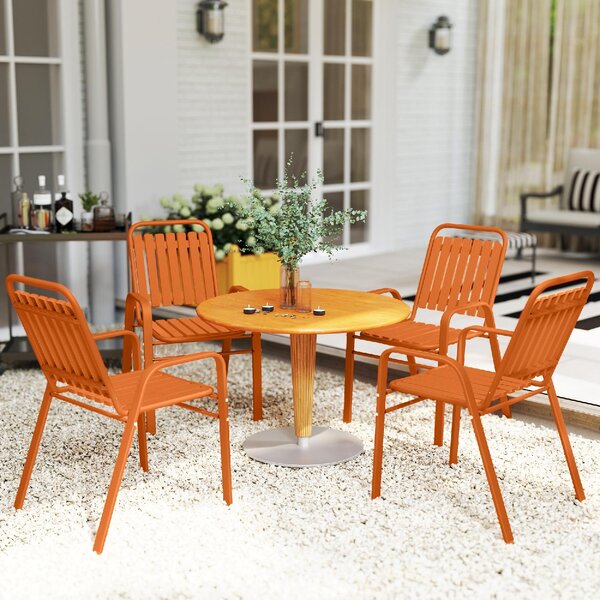VivaGarden Sedia per Esterni Set 4 Sedie da Giardino Impilabili in Acciaio/Polipropilene Dimensioni 56x66x91 cm colore Arancione