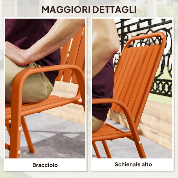 VivaGarden Sedia per Esterni Set 4 Sedie da Giardino Impilabili in Acciaio/Polipropilene Dimensioni 56x66x91 cm colore Arancione