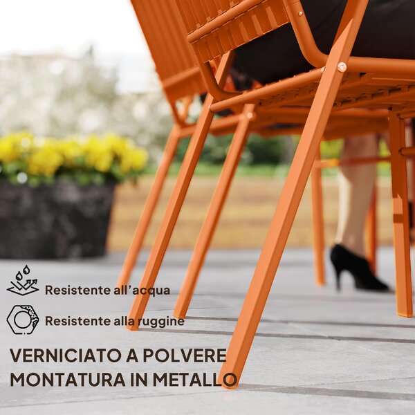 VivaGarden Sedia per Esterni Set 4 Sedie da Giardino Impilabili in Acciaio/Polipropilene Dimensioni 56x66x91 cm colore Arancione