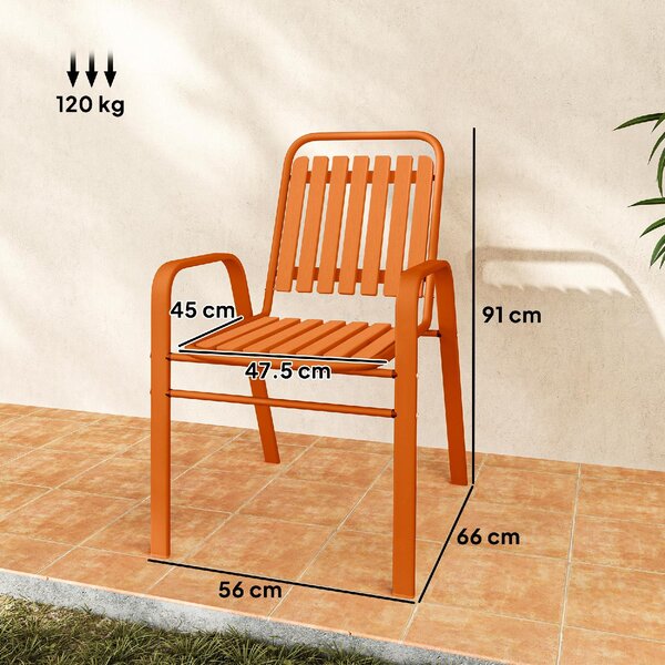 VivaGarden Sedia per Esterni Set 4 Sedie da Giardino Impilabili in Acciaio/Polipropilene Dimensioni 56x66x91 cm colore Arancione